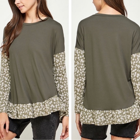 watermelon Tops - NWOT! Women’s olive floral trim blouse size 3X